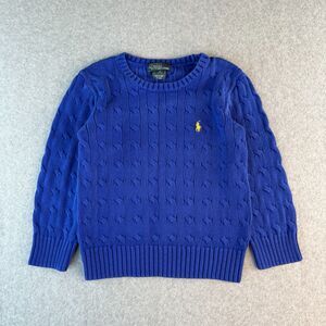 Polo Ralph Lauren Cobalt Blue Cable Knit Pullover Sweater Kids 5 Vintage Retro